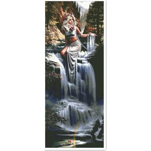 Waterfall goddess cross stitch kit beauty 18ct 14ct 11ct white canvas fabric cotton thread embroidery DIY handmade needlework