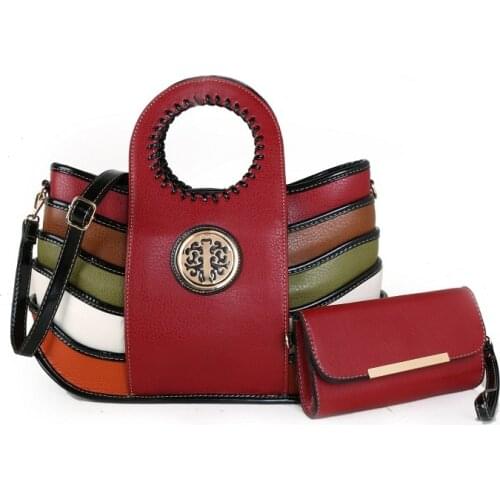 Women Handbags and Purse 2pcs Bag Set Female Shoulder Crossbody Bag Colorful Patchwork Bag Wallet Handbag