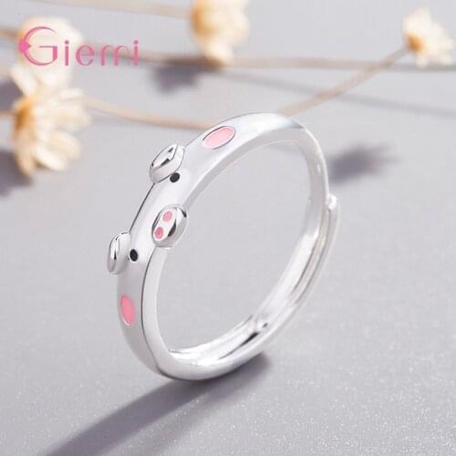 New Fashion Style Genuine 925 Sterling Silver Wedding Rings Lovely Piglet Shape Round Finger Rings Jewelry Gift For Wife Friend