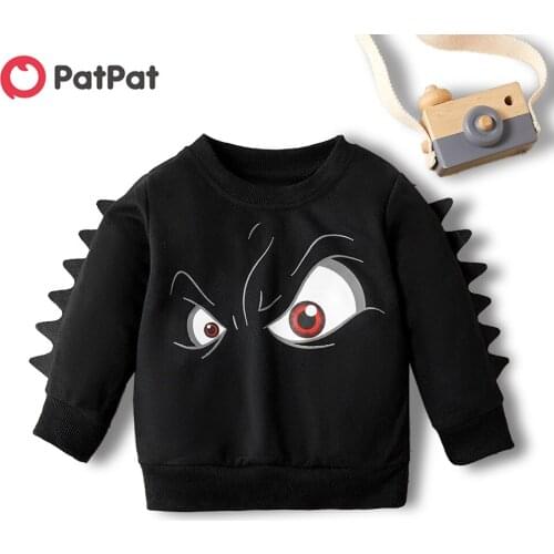 PatPat 2020 New Spring and Autumn Baby Toddler Boy Cool Cartoon Eye Print Solid Dino Decor Pullover for KIds Boy Sweatshirt