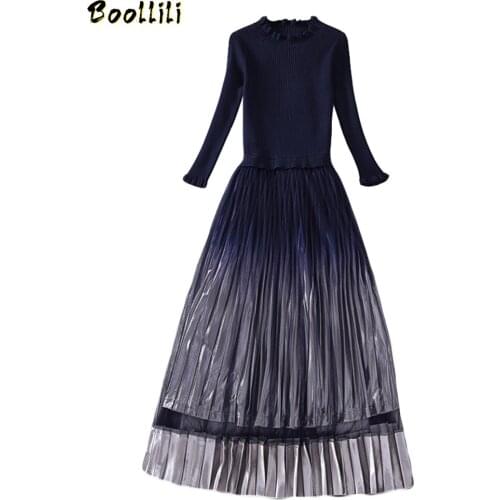 Boollili Dress Women Clothes 2020 Knitted Sweater Dress Elegant Korean Womens Dresses Long Sleeve Vestidos Vintage