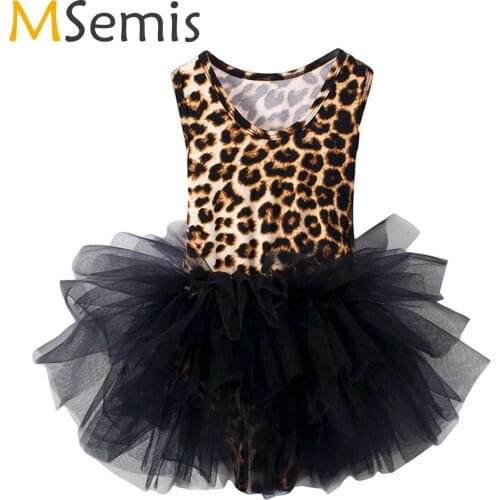 Leopard Ballerina Tutu Dress Girls Ballet Leotard Dancewear Party Dress for Kids Gift