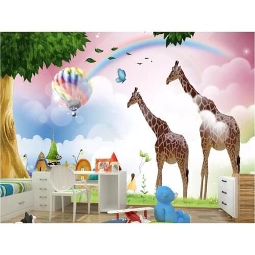 Custom photo mural on the wall 3d wallpaper Fantasy cartoon tree giraffe child room home decor wallpaper for walls 3 d