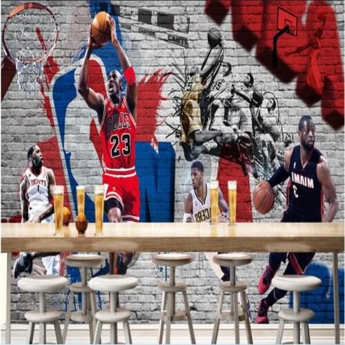 Beibehan behang Custom personalized wallpaper Graffiti Star basketball game wall decoration bar KTV wallpaper papel de parede3D