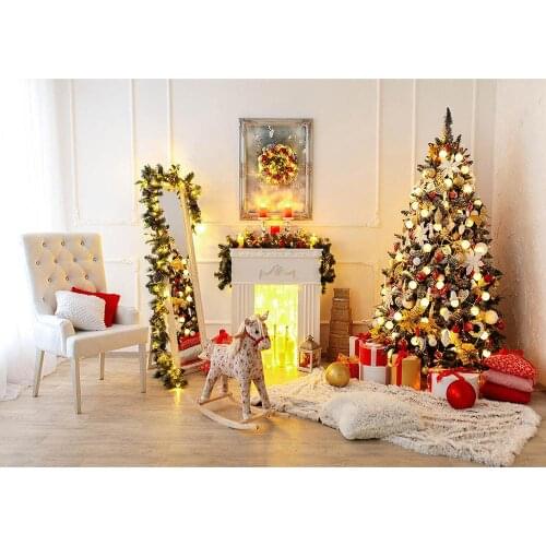 Christmas Tree Fireplace Gifts Photo Background Vinyl Cloth Backdrop for Children Baby Family Party Photoshoot Photography Props