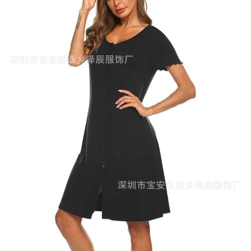 V-Neck Sleepwear Pajama Dress Breastfeeding Pregnancy Clothes Womens Nightshirt Short Sleeve Button Down Nightgown