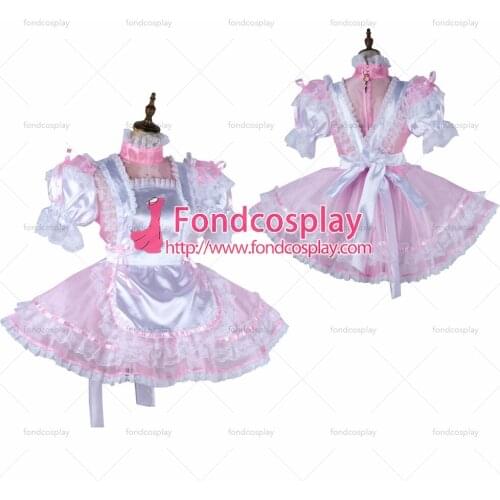 Lockable Sissy maid Organza-Satin dress see-through Outfit Tailor-made[G2017]