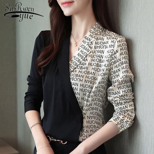 2021 Long Sleeve Chiffon Autumn Women Tops Ladies Tops Blouse Shirts for Women V-neck Button Letter Blusas Clothes Women 6088 50