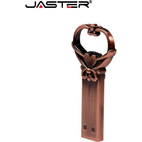 JASTER love matal heart key usb flash drive copper love pendrive 4gb 16gb 32gb 64GB 128GB pen drive memory stick U disk fashion