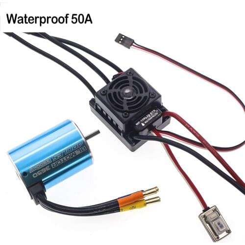 Waterproof 50A RTR Brushless ESC Speed Controller WP-10BL50-RTR with 3650Motor 3500KV Brushless Motor for 1/10 RC Car