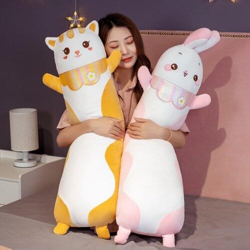 High Quality New Long Plush Cat Rabbit Pillow Soft Bunny Cartoon Animal Stuffed Doll Toys Office Lunch Sleeping Pillow Christmas