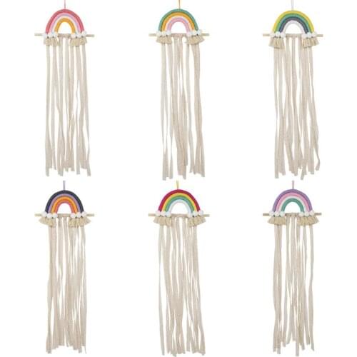 2020 Woven Rainbow Kids Hair Bows Storage Belt Girls Hair Clip Barrette Hanging Organizer Strip Hairband Hair Accessories