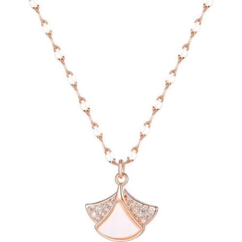 Fashion Zircon Shell Rose Gold Skirt Pendants Necklaces For Women 2020 Kpop Accessories Jewelry Stainless Steel Chains Necklaces