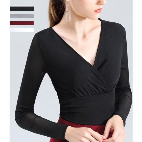 New Latin Dance Costume Autumn Dress Tops 4 Color Women V-Neck Long-Sleeved Practice Wear Tango Dress Balroom Dancing Tops BI061