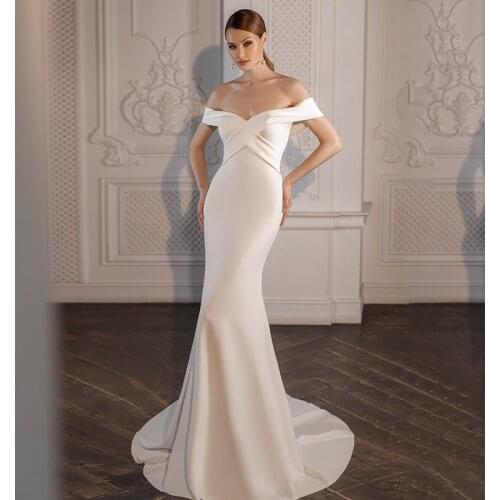 Sexy Strapless Mermaid Wedding Dress 2021 Charming White Ivory Sweep Train Off-the-shoulder Bridal Gowns