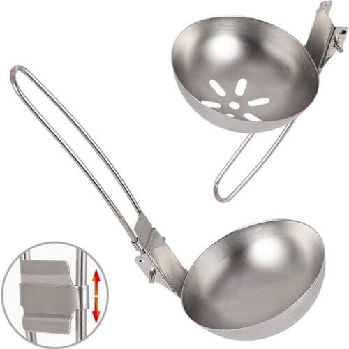 1pcs Lightweight Foldable Stainless Steel Colander Spoon Outdoor Hiking Camping Picnic Portable Cookware Folding Tableware