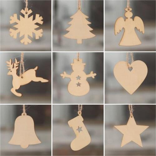 10pcs Christmas decorations wood craft laser hollow Christmas tree small pendant wood cute creative new Wood Pendant supply