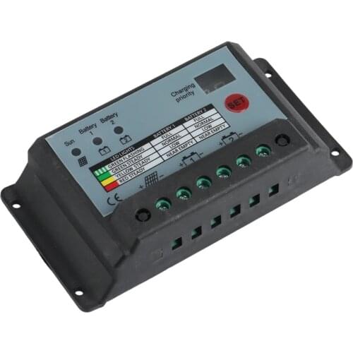 20A Dual Battery Solar Charge Controller Regulator, Suitable for 12V or 24V Battery Solar Controller
