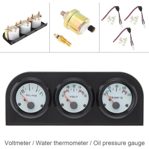 52mm 2 Inch 3 in 1 Triple Gauge Kit Water Temp Oil Pressure Volt Gauge Meter with Sensor