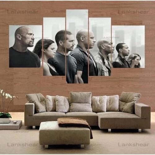 NEW 5 pcs HD Modern Painting Wall Pictures Living Room Modular Cuadros Decoracion movie poster print Fast & Furious