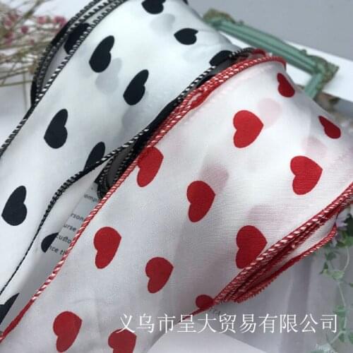 5 yards/lot Heart Printed Wavy Chiffon Yarn Ribbon for DIY Hairwear Bowknot Gift Bouquet Wrapping Hat Clothing Decor Accessories