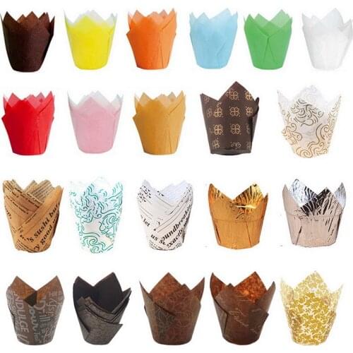 50pcs Greaseproof Paper Tray Cupcake Liners Cupcake Paper Tulip Baking Cups for Baking Paper Cake Cups Bakeware Pastry Tools