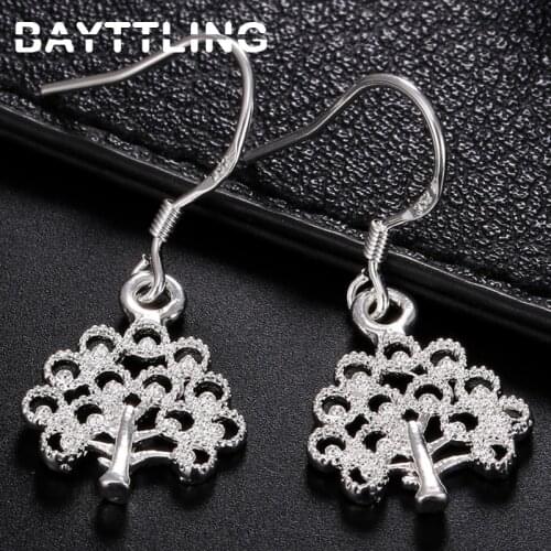BAYTTLING 30MM 925 Sterling Silver Luxury Tree of Life Drop Earrings For Lady Woman Glamour Party Jewelry Earrings Gift