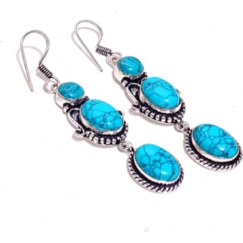 Turquoise , Silver Overlay on Copper Earrings ,75 mm , E4561