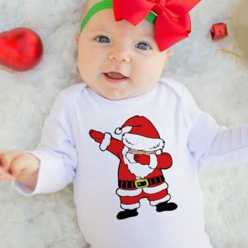 Newborn Baby Bodysuit Dabbing Santa Claus Pattern Print Infant Boy Girl Long Sleeve Jumpsuit Toddler Party Dress Playsuit