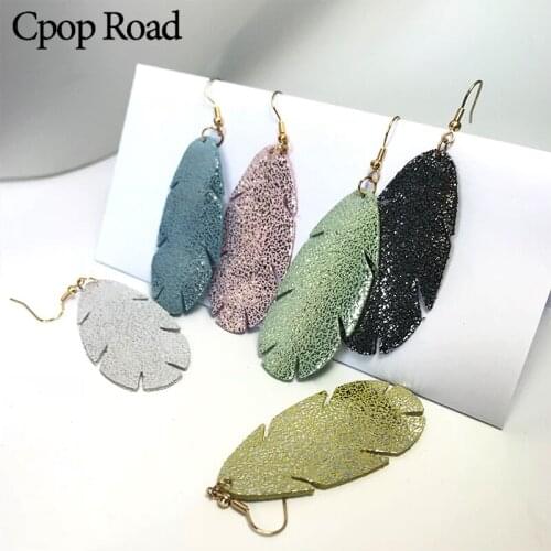 Cpop Glitter Tree Genuine Leather Earrings for Women Shiny Solid Color Pendant Dangle Earrings Fashion Jewelry Modern Ear Drops