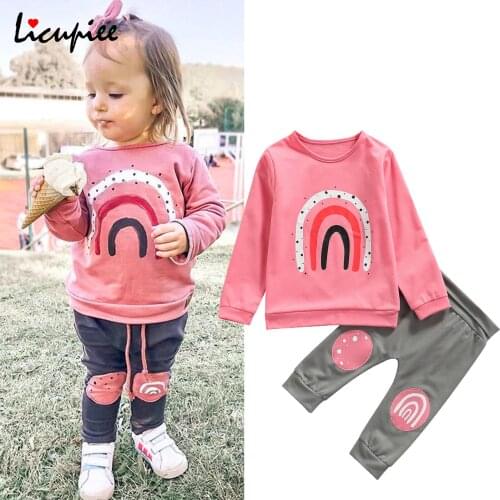 1-4 Years Print Baby Clothing Sets Little Boy’s T-shirt and Trousers Suit Fashion Rainbow Printing Long Sleeve Tops Long Pants