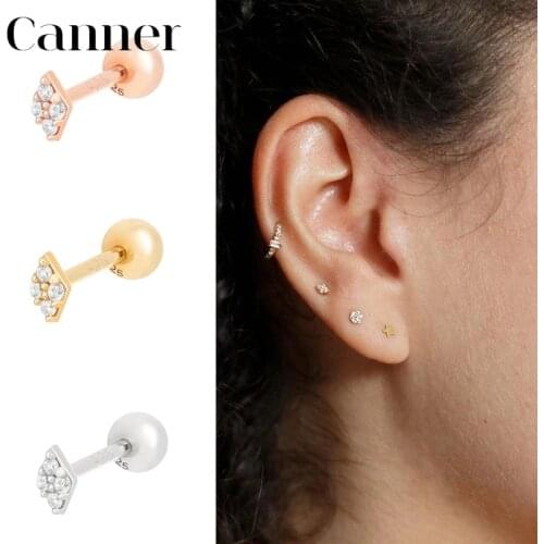 1PC 925 Sterling Silver Stud Earrings AAAAA Zircon Star Triangle Piercing Earring Fine Jewelry For Women Cartilage Aretes W4