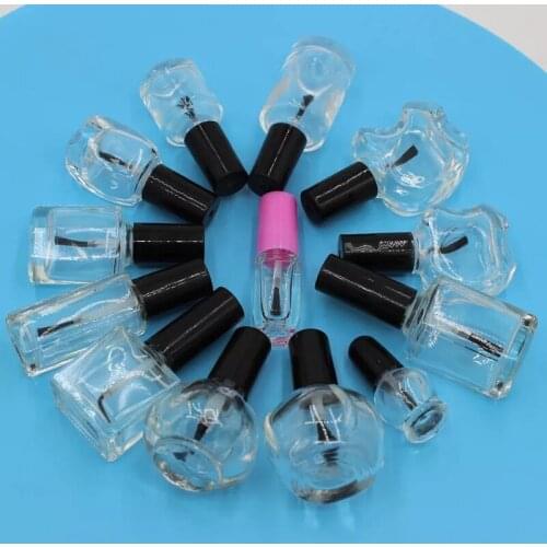 15pcs 3/5/8/10/15ml Empty Clear Glass Nail Polish Bottle With Lid Brush Paint Glue Containers Nail art Vials 15 Shapes Glass Jar