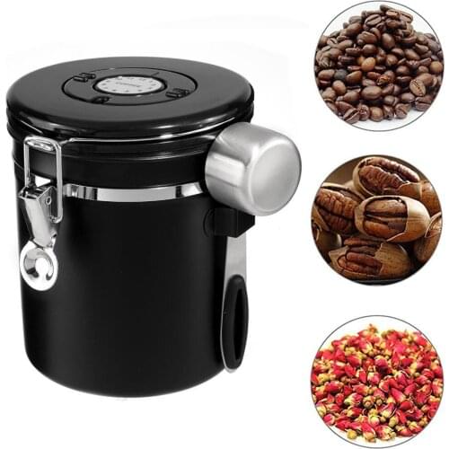 1.5L Airtight Coffee Container Valve Storage Canister Set Stainless Steel Coffee Jar Canister With Scoop Coffee Beans Tea Fresh