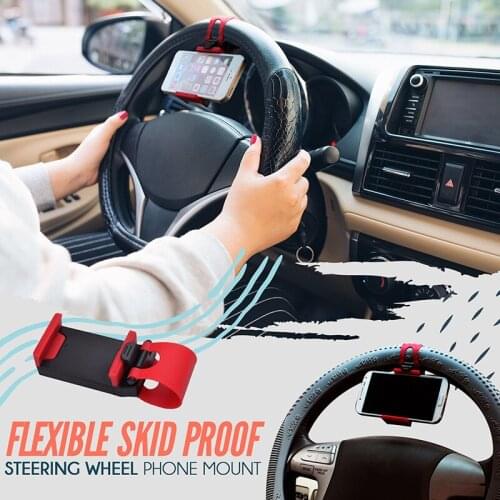 Flexible Skid Proof Steering Wheel Phone Mount Universal Rod Mounted Cell Phone Holder Stand with Elastic Strap Bracket Holder