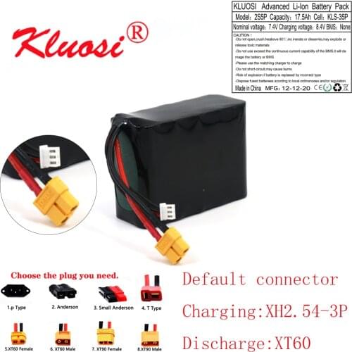 KLUOSI 7.4V 17.5Ah 18Ah 2S5P 8.4V High Capacity UAV Rechargeable Li-ion Battery for Various RC Airplane Quadrotor XH2.54-3P XT60