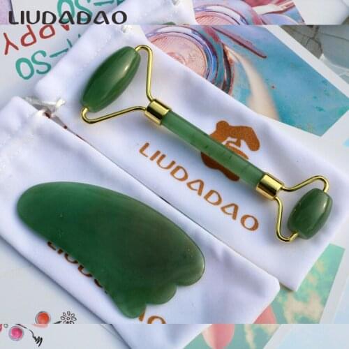 Natural Aventurine Jade Face Massager Set Crystal Stone Beauty Health Facial Rollers GuaSha Wands Massage Skin Care Tools