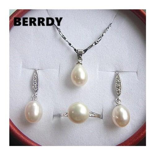 Natural Pearl Jewelry Set Hot Bridal Wedding Jewelry Set Necklace Earrings Ring Set for Women