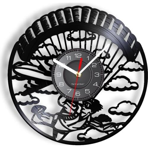 Parachuting Vinyl Record Wall Clock Skydiving Flying Adventure Sport Artwork Hang Gliding Silent Landing Speed Hanging Watch