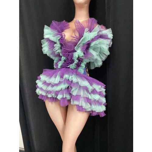 2021 New Fashion Ladies Sexy Ball Gown Mini Dress Ruffles Sexy Bar Party Nightclub Dancer Performance Wear