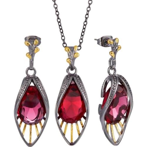 New Pendant Necklace Earings Jewelry Set for Women Solar Red Water Drop Zircon Holiday Christmas Gift Drop shipping