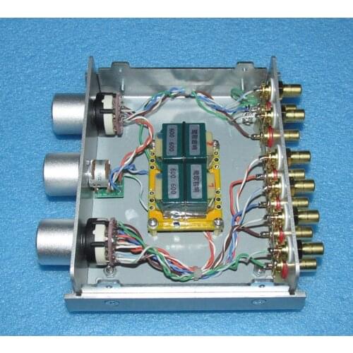 Single-ended four-channel signal input selection + audio transformer + volume control + two-channel signal selection output