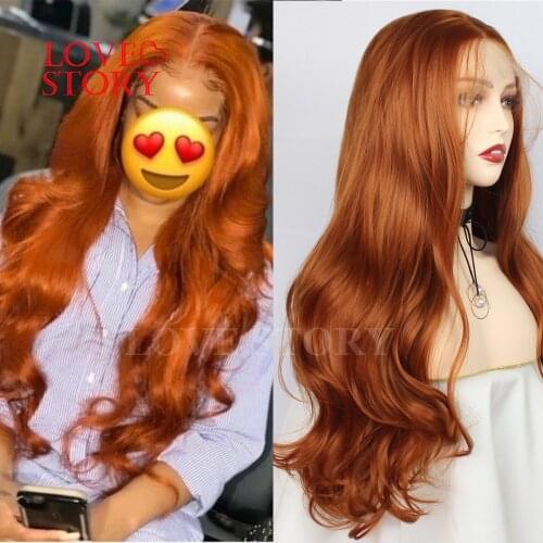 Lovestory Body Wave Glueless Synthetic Lace Front Wig Orange Color Heat Resistant Synthetic Hair Lace Wigs