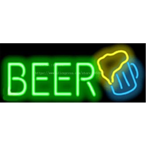 Beer with Beer Mug NEON SIGN REAL GLASS BEER BAR PUB LIGHT SIGNS store display Bulbs drink Wine food Lights 17*14"