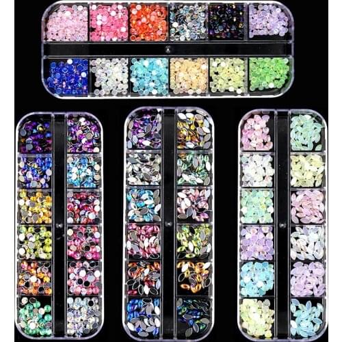 1 Box Mix AB Colors 3D Nail Art Plastic Acrylic Flatback Rhinestone Non Hotfix Glue On Rhinestones For DIY Nail Art Jewelry