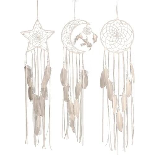 3 Pcs/Set Handmade Woven Dream Catchers with Feather Pendant Boho Macrame Wall Hanging Home Wedding Decoration Ornament