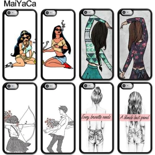 Girls Brunette Blonde Best Friends BFF Matching Case For iphone 12 mini 11 Pro MAX X XR XS MAX SE 2020 6S 7 8 Plus 5S Cover