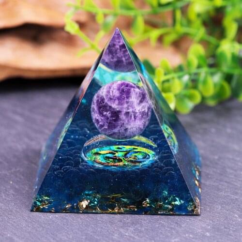 Handmade Amethyst Crystal Sphere Orgonite Pyramid Strawberry Crystal Reiki Chakra Energy Orgone Collection Emf Protection