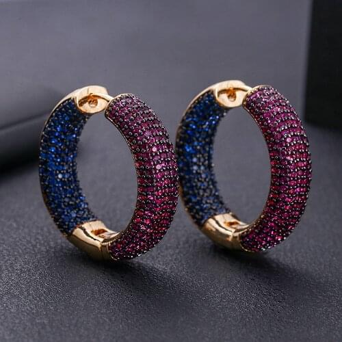 Jankelly Luxury Cubic Zircon mix Round shape Big Hoop Earrings for Women Wedding Crystal CZ Party Jewelry Engagement Earring