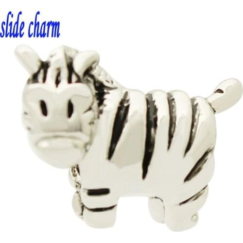Slide charm Free shipping wildlife zebra charm beads fit Pandora bracelet mother lover Christmas gift